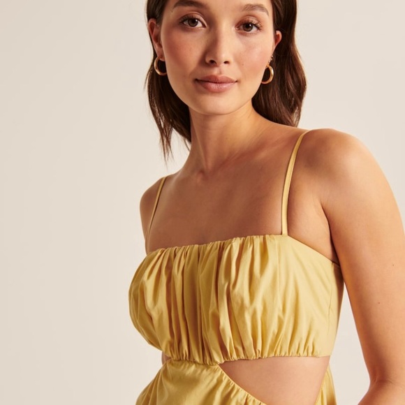 A&F Yellow Bubble Top Midi Cut Out Poplin Dress - Picture 3 of 9